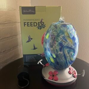 Unique Glass Hummingbird Feeder with hook for Hanging